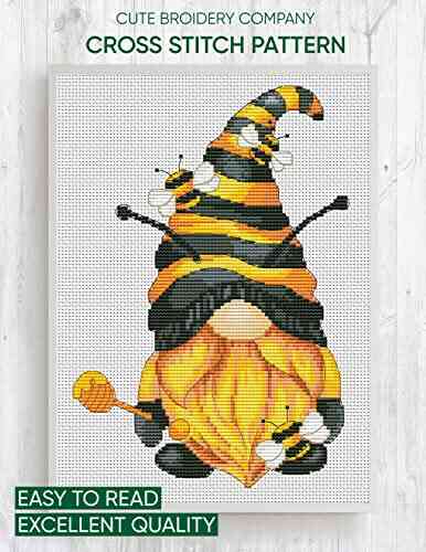 Cross stitch pattern: Gnome honeybee: Counted cross stitch