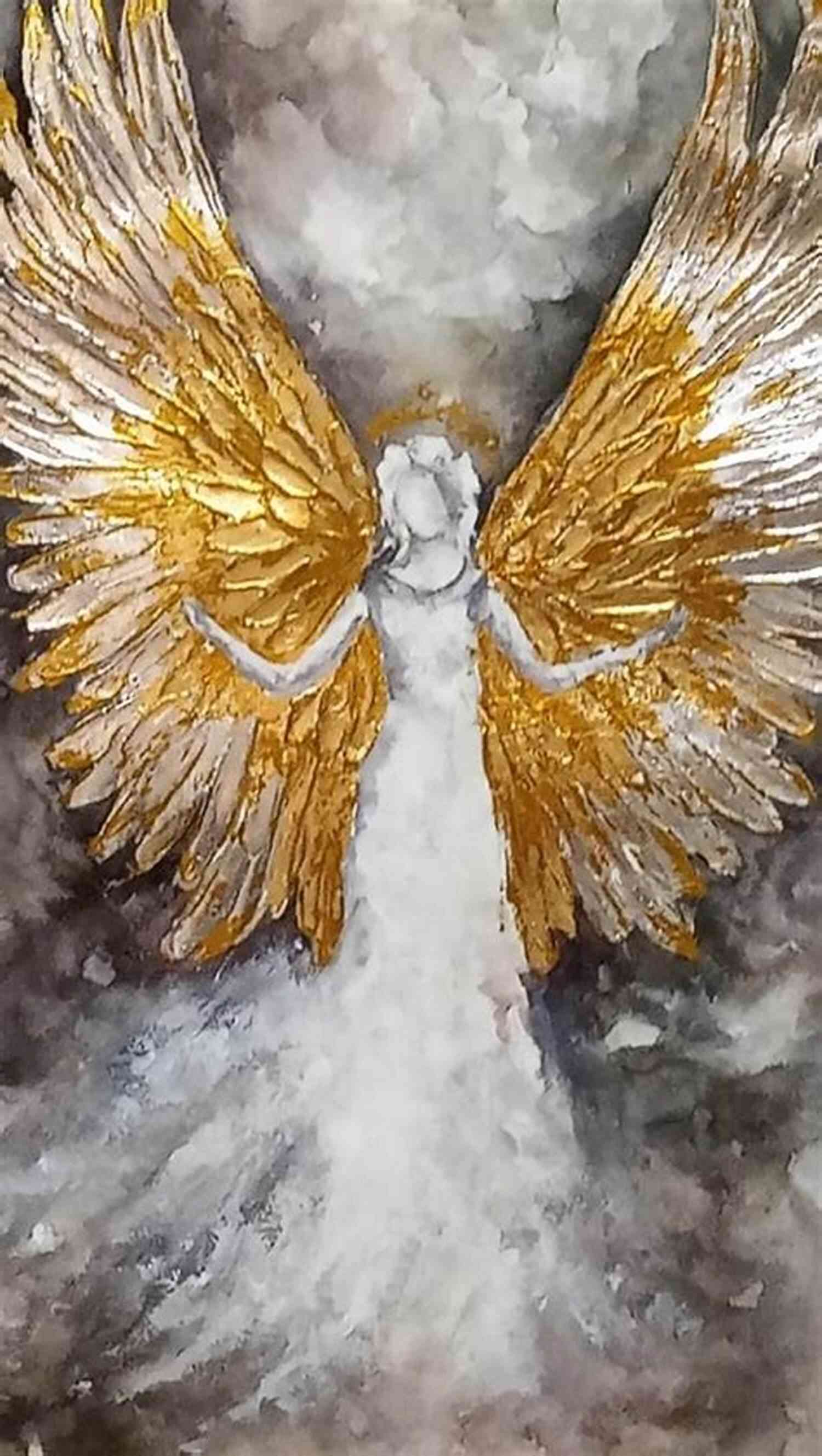 An Awe Inspiring Painting Of Angel Wings Spreading Wide Across The Canvas, Radiating Ethereal Colors The Brush Of Angel Wings
