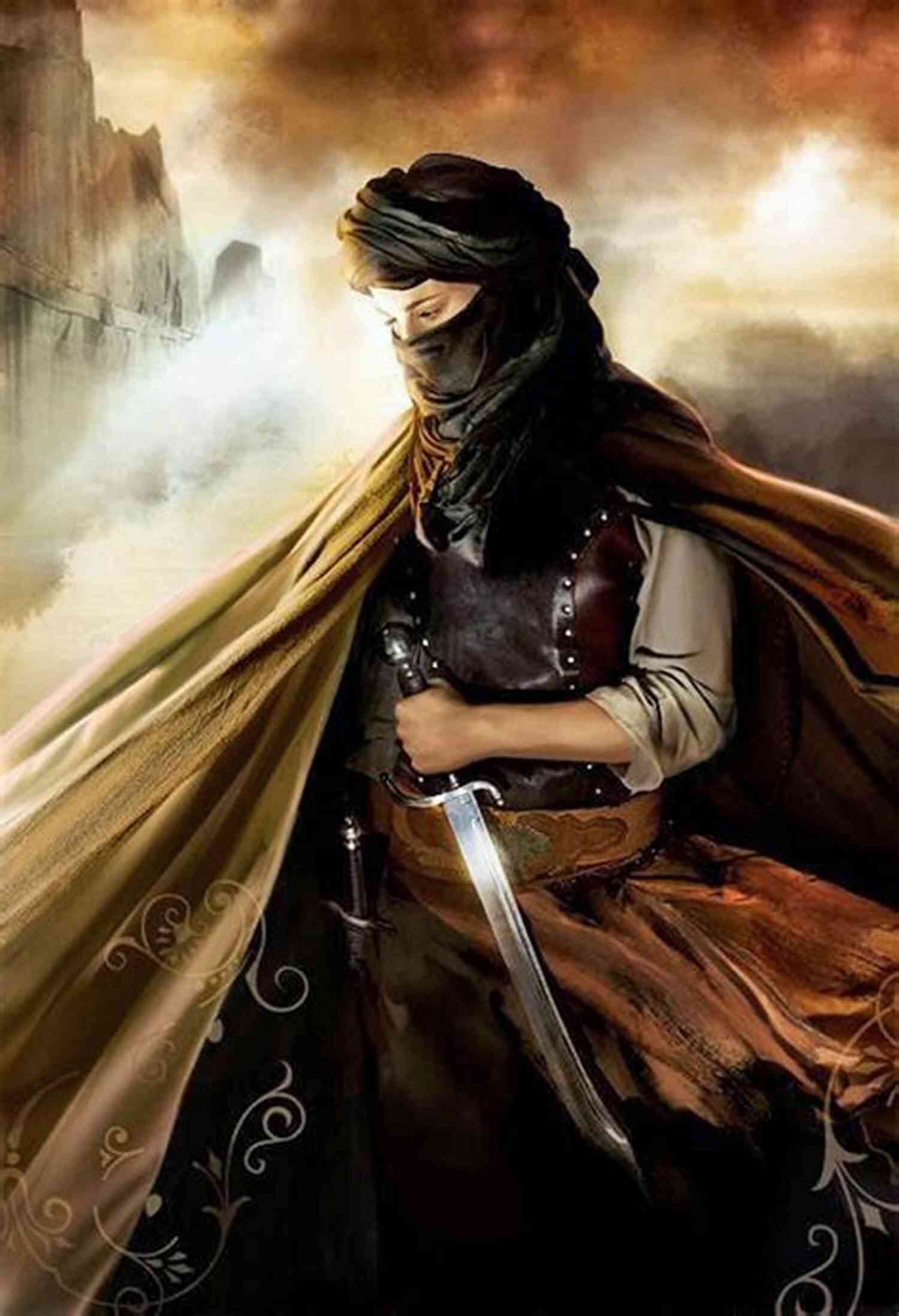 Khawla Bint Al Azwar An Illustration Of A Brave Woman Wearing Traditional Arabic Armor And Holding A Sword In A Desert Landscape Khawla Bint Al Azwar: The Woman Who Fought Like Khalid Bin Walid